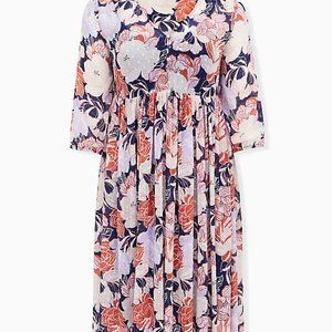 Torrid Navy Floral Swiss Dot Tea Length Dress